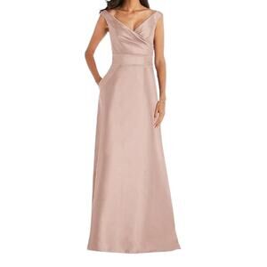 Alfred Sung dress D811s off the shoulder draped wrap satin maxi size 6
